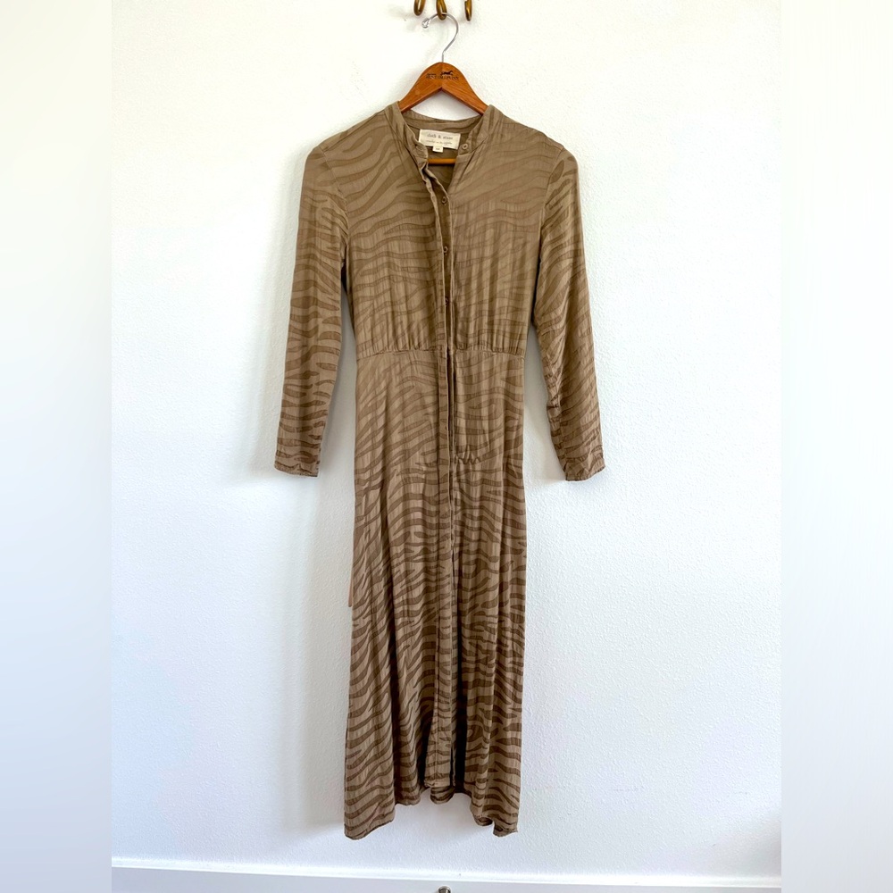 COPY - cloth & stone tiger striped button front midi long sleeve dress XS